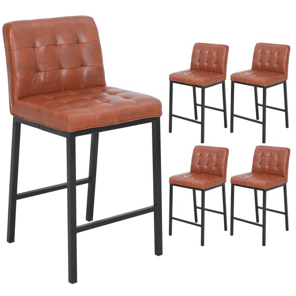 LEZIOA 25'' PU Leather Bar Stools Set of 4 with Full Back, Footrest