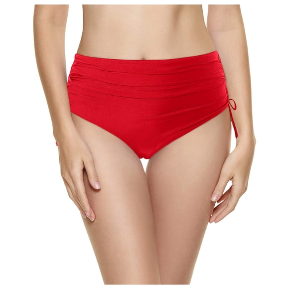 Riforla Swimsuit Bottoms for Women Retro High Rise Full Coverage Bikini Briefs Basic Swimwear Bathing Suit Bottoms Red M