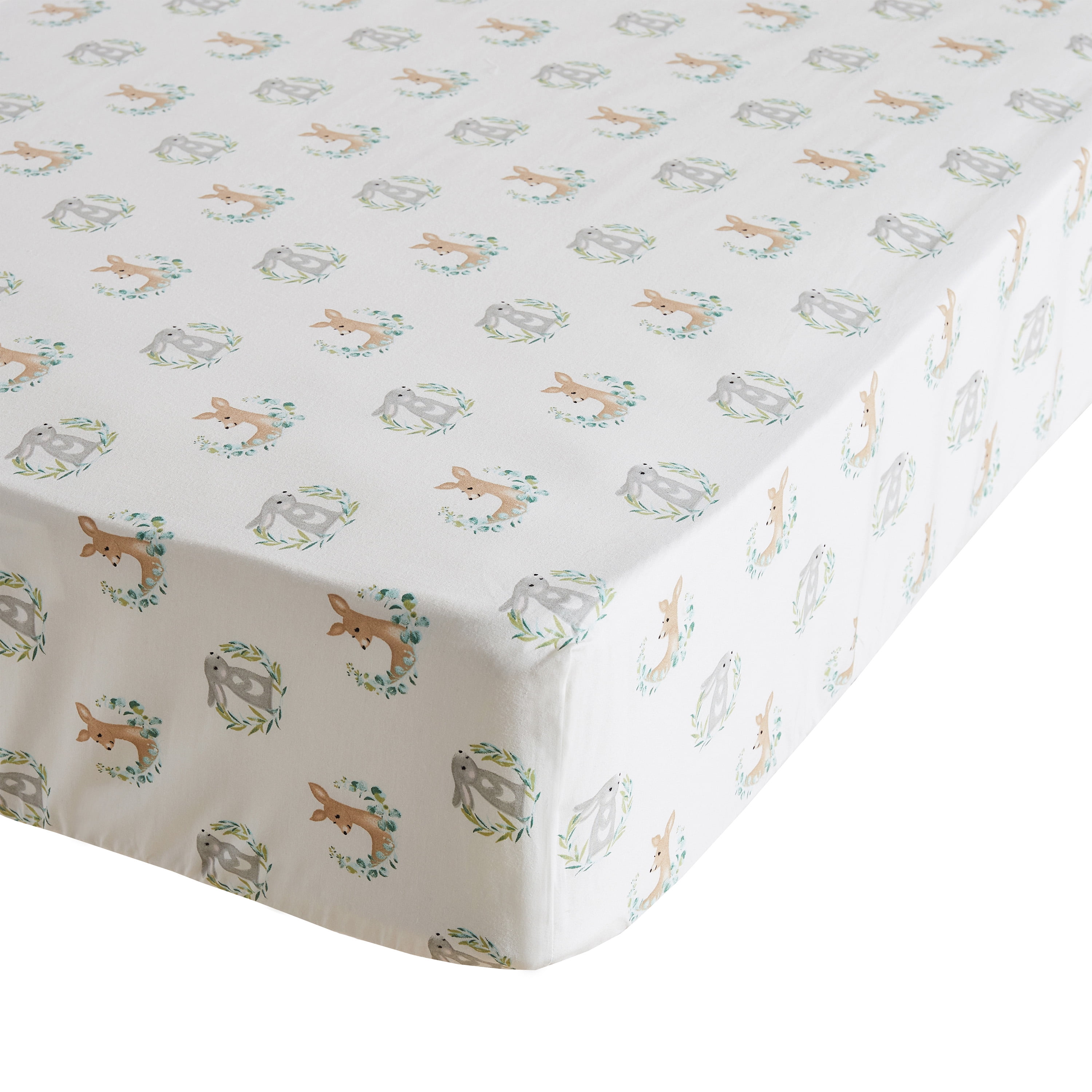 Levtex Baby - Woodland Pals Crib Bed Set - Baby Nursery Set - Woodland Babies - Cream Taupe Brown Green - 5 Piece Set Includes Quilt, One Fitted Sheet, Wall Decal, Skirt/Dust Ruffle & Basket