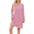 thumbnail image 2 of AUNVITO Women Striped V-Neck Long Sleeve Dress Mid-Length Polyester Casual Wear, 2 of 6