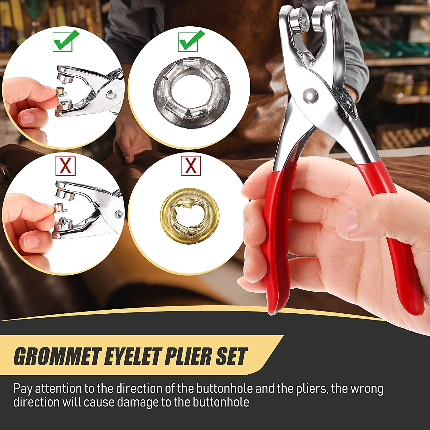  1203PCS Grommet Eyelet Pliers Tool Kit, 1/4 Inch Fabric Leather  Hole Eyelets Grommets Punch Pliers, for Fabric, Leather, Belt, Shoes,  Clothes : Arts, Crafts & Sewing