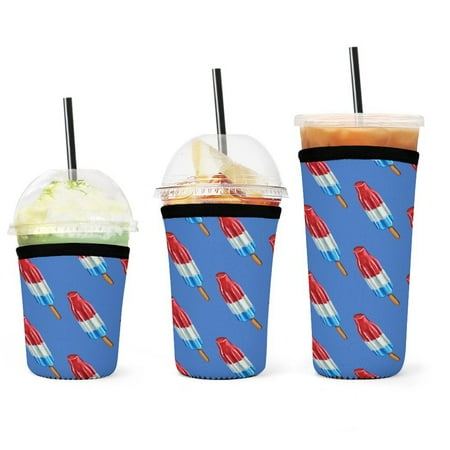 

Set of 3 Packs Reusable Hot And Iced Coffee Cup Sleeve Neoprene Tumbler Sleeve Fun Rocket Pop Popsicle Pattern(16 24 32oz)