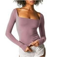 thumbnail image 1 of FAIWAD Women's Long Sleeve Square Neck Crop Tops Slim Solid Color Going Out Stretchy Basic Top, 1 of 6