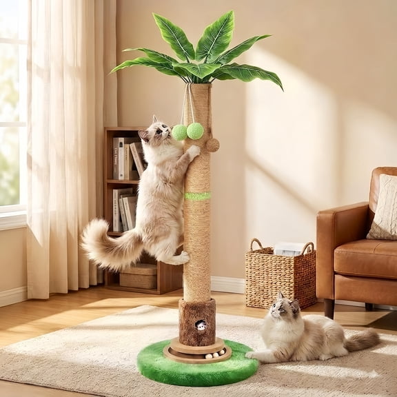 Wuhnesd Tall Cat Scratching Post 42 Inch, Large Cat Scratcher Tree, Heavy Duty Cat Tower with Ball Track, Toy Mouse, Protect Sofa, Modern Boho Cat Tree for Indoor Cats