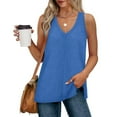 thumbnail image 6 of ZQUUVOU Tank Top For Women Solid Color V-Neck Solid Color Side Slit Tops (Blue,M), 6 of 6
