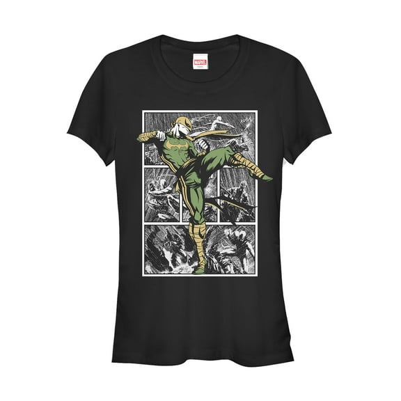 Junior's Marvel Iron Fist Rain Battle Graphic Tee Black Large