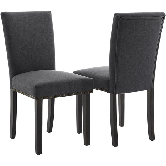 IDEALHOUSE 2pcs Dark Gray Dining Chairs, Parsons Style Upholstered Accent Set, Nailhead Trim, Cushioned Seat, Ergonomic High Back, Wooden Legs, for Dining Room, Kitchen, Living Area, Fast Assembly
