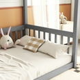 thumbnail image 6 of Twin Size Canopy Frame Floor Bed with Fence, Guardrails,Grey, 6 of 10