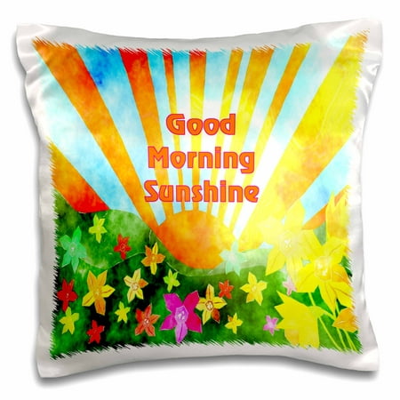 3dRose Image Of Watercolor Sunrise With Good Morning Sunshine - Pillow Case, 16 by (The Best Good Morning Images)