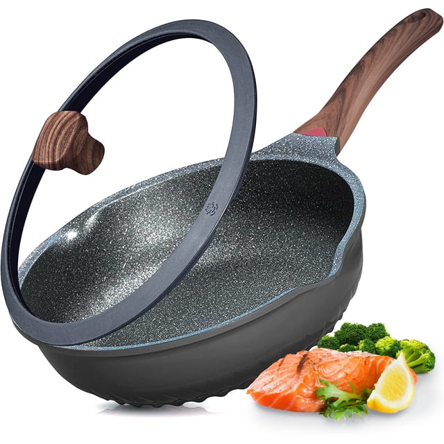 Sartén antiadherente Vinchef con tapa, 11 pulgadas/5 cuartos de galón, tecnología de revestimiento cerámico alemán 3C+, indicador de calor, compatible con inducción