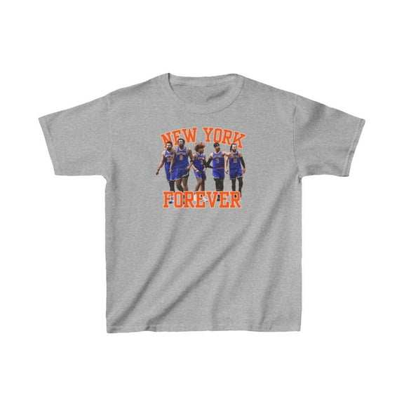 New York Forever Start 5 Jalen Brunson KA. Towns, J.Hart Basketball Cartoon Kids Heavy Cotton Tee-KBNYK001B-Sport Grey-XS