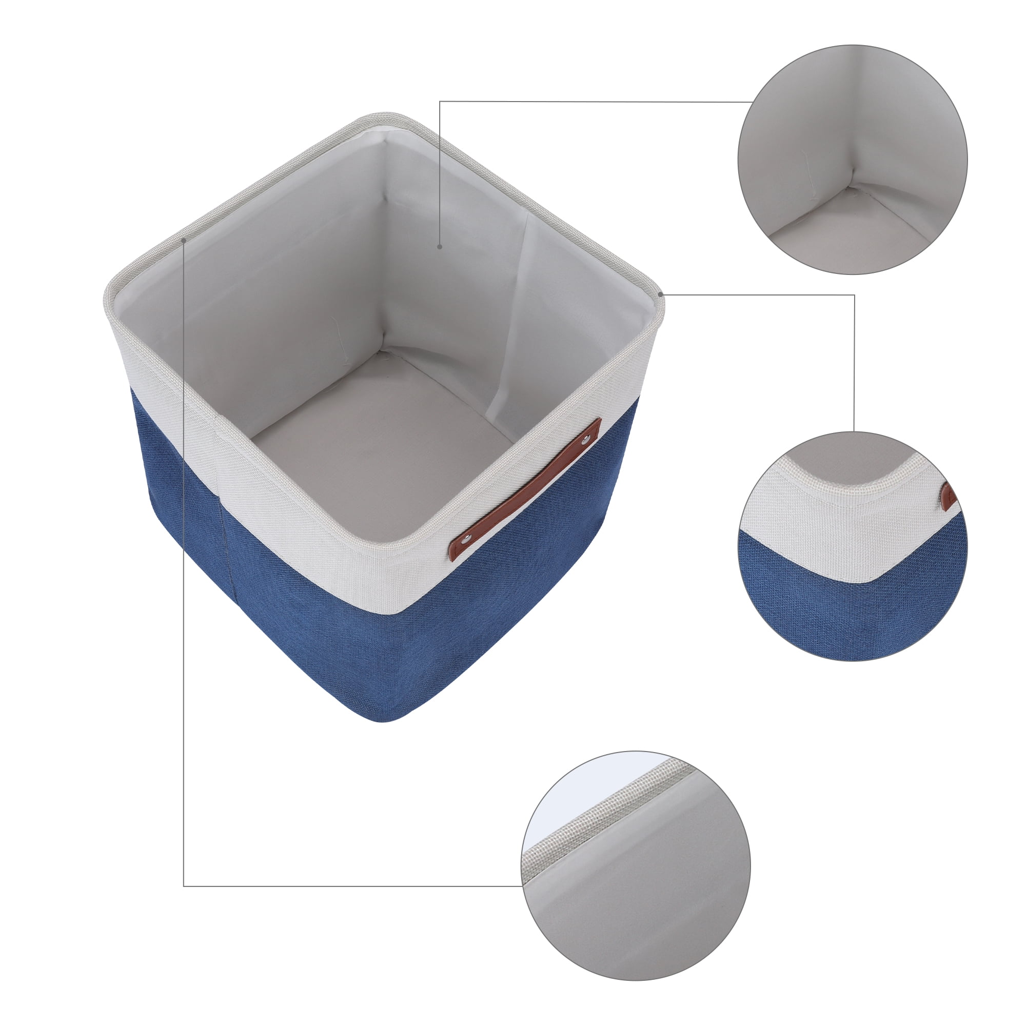 Unique Bargains Storage Cube Fabric Bin with Handles Dark Blue 11*11*11in