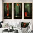 thumbnail image 1 of Designart "Urban Solitude under the Full Moon III" Modern Geometric Framed Wall Art Set Of 3 - Green Abstract Geometric Frame Canvas Set For Living Room Decor, 1 of 6