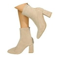 thumbnail image 3 of Xiaoxatg Casual Women's Ankle Boots Heel Pointed Toe Short Booties for Autumn Winter Stylish Comfort Daily Wear 8 Beige, 3 of 9
