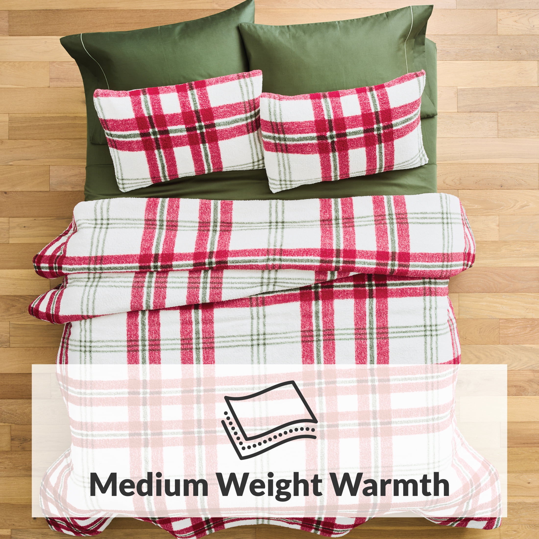 Better Homes & Gardens, King, Comforter Set with Shams - Soft and Cozy, Red and Green Holiday Plaid
