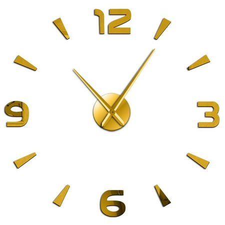 Modern Interior Big Clock Kit Wall Art Frameless Wall Watch Large DIY Wall Clock Mute Mirror Stickers Home Office School Decor(Gold,27inch)