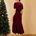 thumbnail image 5 of CharmCyan Women’s Velvet Midi Dress with Puff Short Sleeves V Neck Tiered Skirt and Relaxed Fit for Casual or Formal Wear Wine S, 5 of 6