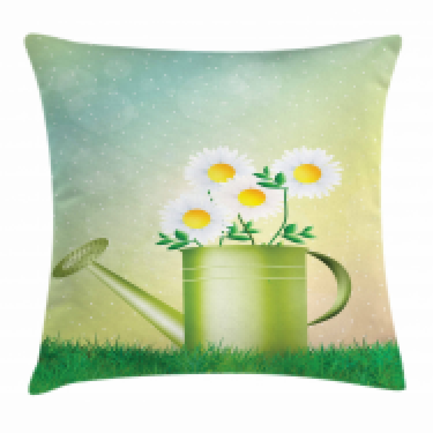 Spring Throw Pillow Cushion Cover, Watering Can Used as Flowerpot