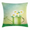 thumbnail image 1 of Spring Throw Pillow Cushion Cover, Watering Can Used as Flowerpot Planted Blooming Chamomiles on Vibrant Color Grasses, Decorative Square Accent Pillow Case, 16 X 16 Inches, Multicolor, by Ambesonne, 1 of 2
