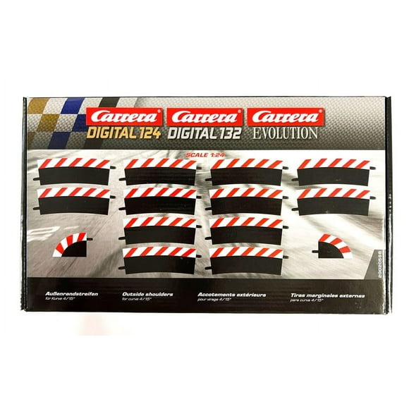 Carrera Outside Shoulder Curve 4/15° Slot Car Track Accessory, Multicoloured - Includes 12 Edge Strips & 2 End Pieces, 1:24 Scale for DIGITAL 124, DIGITAL 132, and EVOLUTION Racetracks