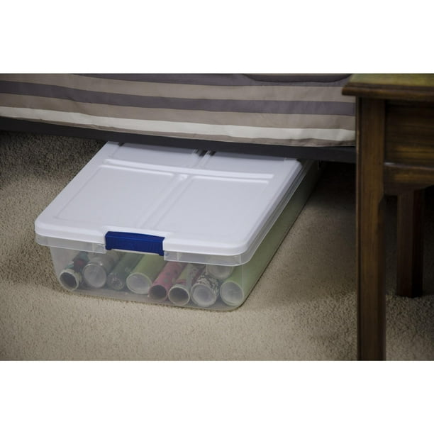 52qt Hefty Latched Storage Bin, White Lid with Blue Handles Walmart