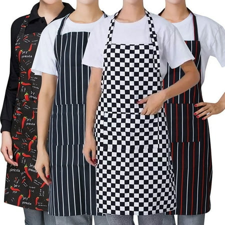 

Fogcroll Apron Striped with Pocket Unisex Plaid Long Cooking Apron for Catering