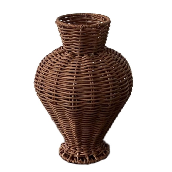 Woven Faux Rattan Indoor Vase, Brown,Modern Farmhouse Home Decor for Living Room, Shelf, Table, Bookshelf, - Ideal Gift for Loved Ones