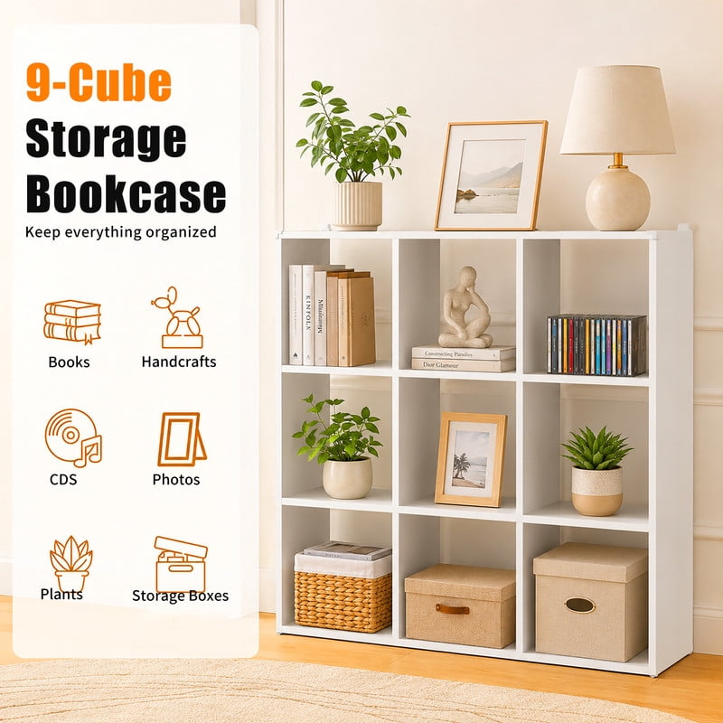 9-Cube Metal Bookcase, Open Storage Cabinet Bookshelf, Display Shelf for Living Room, Bedroom, Home Office