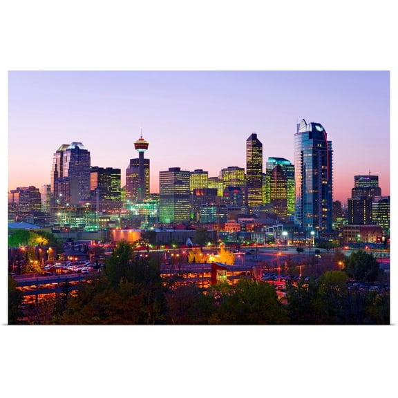 Great BIG Canvas | Rolled Yves Marcoux Poster Print entitled Skyline At Dusk, Calgary, Alberta, Canada