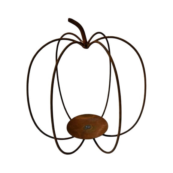 WWG Iron Pumpkin Candle Holder, Rustic Vintage Candlestick Holder for Candles, Heavy Duty Iron Metal Art Decor, Flat Base Tabletop Display, Indoor Outdoor Fall Halloween Decorations for Home Garden