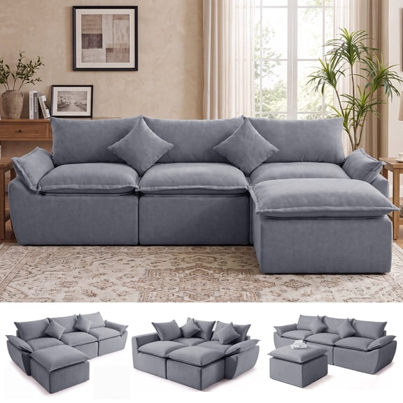 ELEKA 108.3" Oversized L-Shaped Sofa Bed，Modular Sectional Sofa,Boneless Couch for Living Room Apartments Bedroom, No Assembly Required，Grey