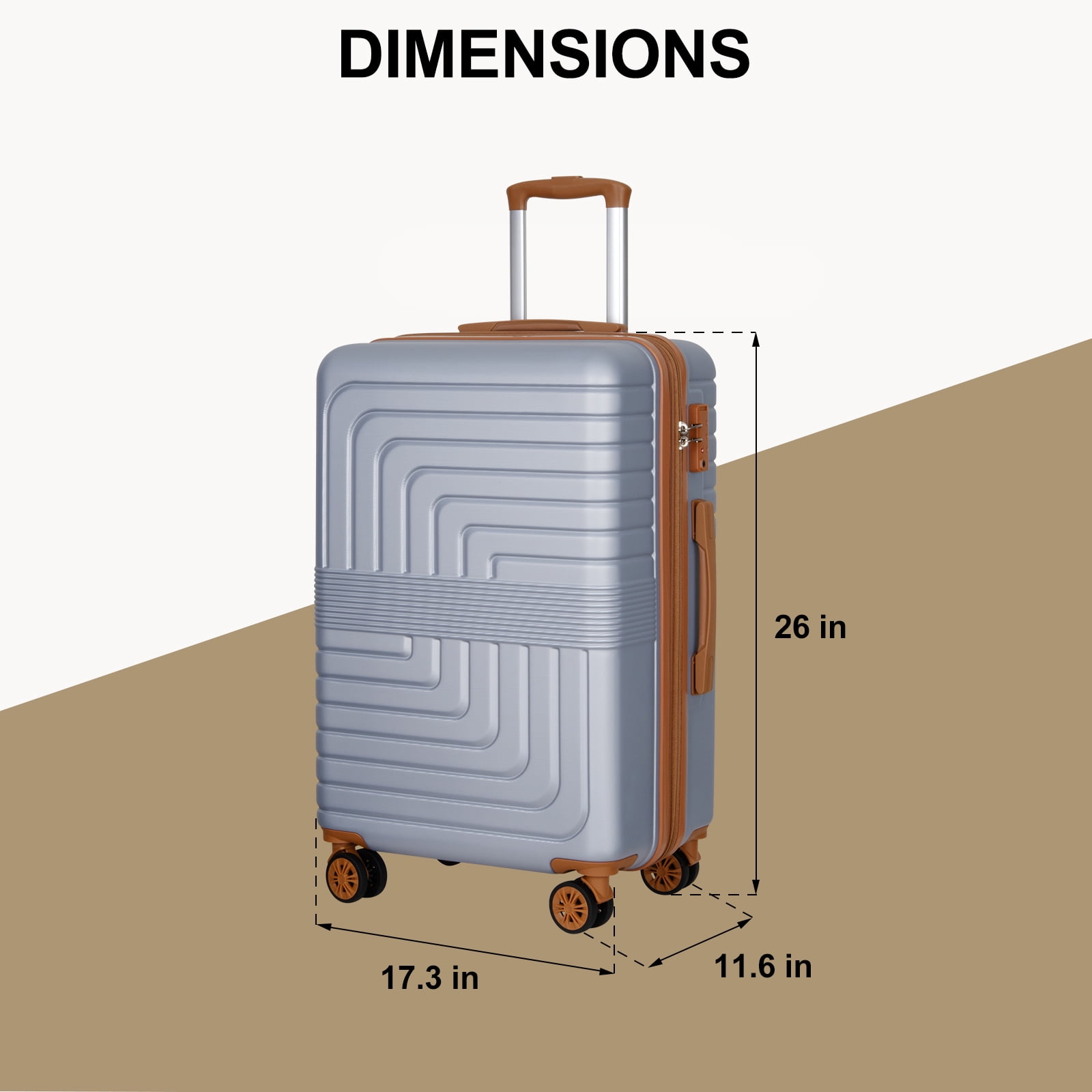 SUNSPIRE 26 Inch Checked Luggage Durable Hardshell Suitcase TSA Lock YKK Zipper PC+ABS Hardside Spinner Wheels Rolling Lightweight Traveling Silver