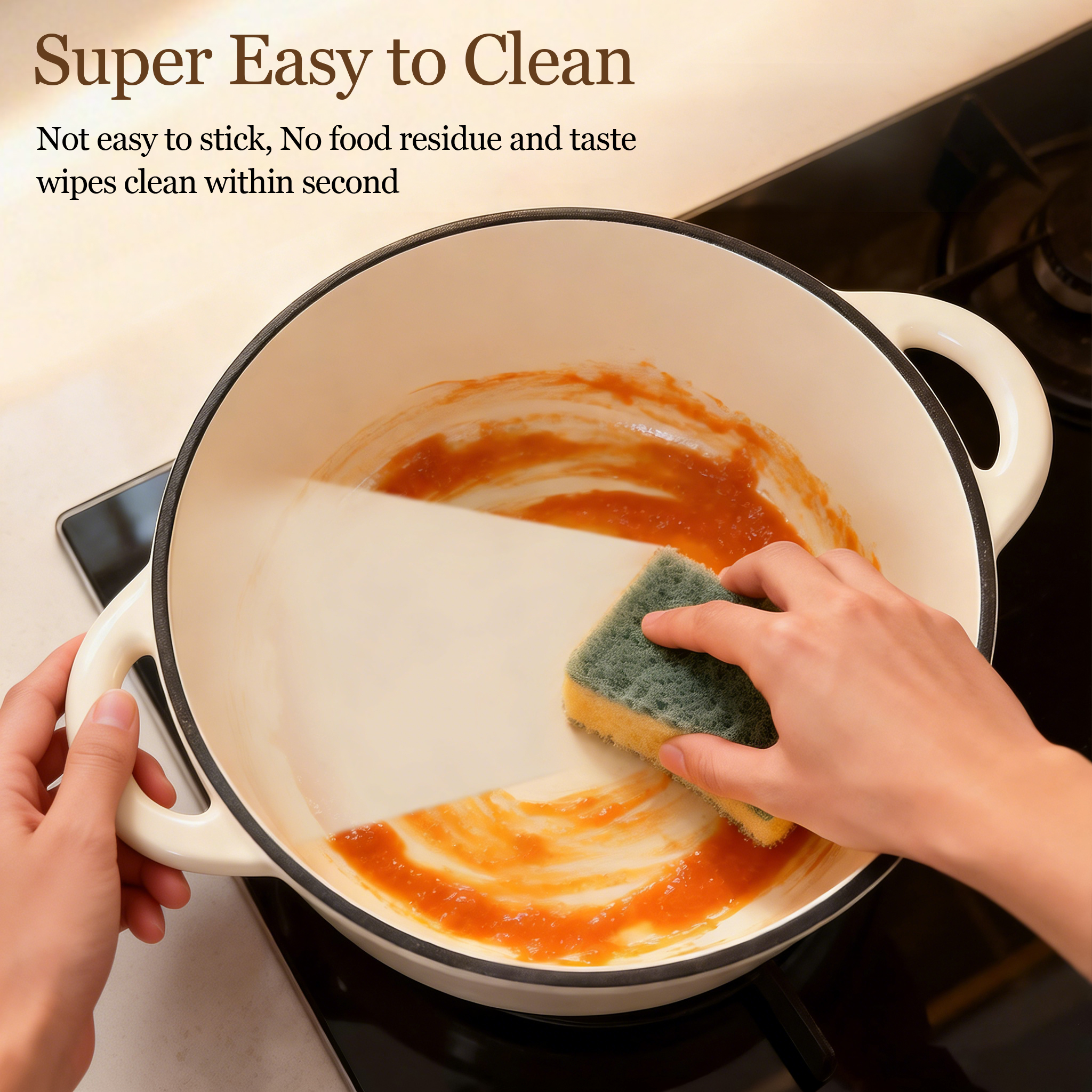 TAIMASI Enameled Cast Iron Dutch Oven, 5.5-Qt with Lid, Cream White photo 5