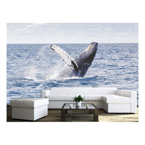 wall26 - Jumping Whale - Removable Wall Mural | Self-Adhesive Large Wallpaper - 66x96 inches