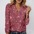thumbnail image 2 of XDZJLR Womens Sparkly Sequin Tops Casual Loose Long Sleeve V Neck Elegant Glitter Shirts Blouses For Dressy Party Concert Disco S-Xxxxxl Pink, 2 of 5