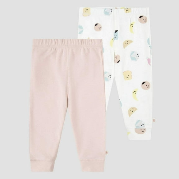 Huggies Baby Girls' 2pk Food Flowers Organic Pants - Light Pink/Yellow 3M