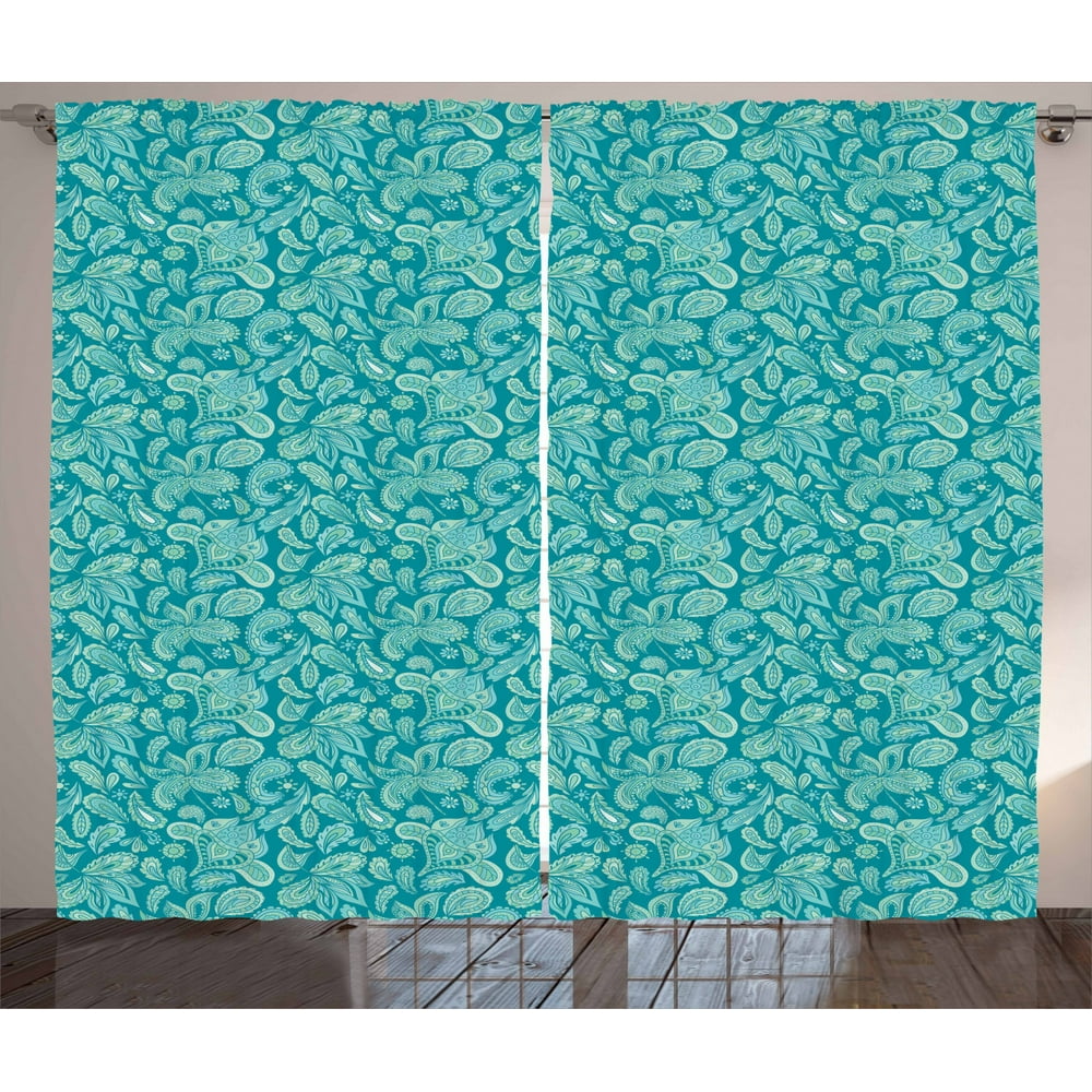 Ethnic Curtains 2 Panels Set Leaves Vintage Pastel 