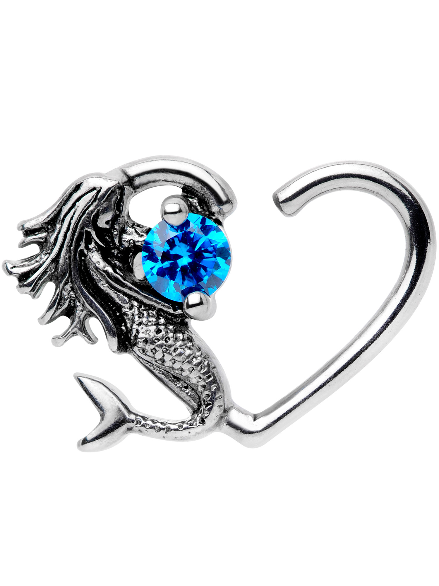 Body Candy 3/8" Womens 16G Steel Blue Accent Mermaid Right Heart