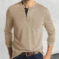thumbnail image 2 of Curuila Mens Shirt Spring Autumn Solid Color Pullover With Button Crew Neck Long Sleeve T Shirt Comfortable Sweatshirt Beige Size L, 2 of 7