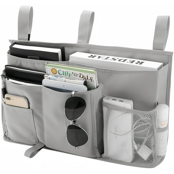 Bunk Bed Organizer, Bedside Caddy Hanging Bed Organizer Storage Bag 8 Pockets, for College Dorm Rooms Bed, Bed Rails, 600D Oxford Cloth (Gray)