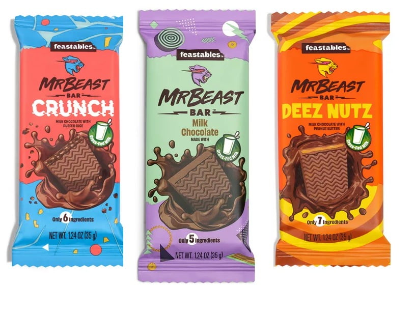 Feastables Mr Beast Milk Chocolate, Deez Nutz Peanut Butter Milk ...