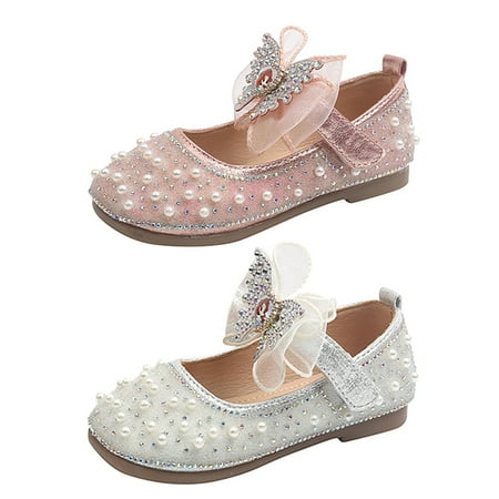 

Toddler/Little Girls Mary Jane Glitter Pearl Ballerina Flats Princess Shoes Slip-on School Party Dress Shoes