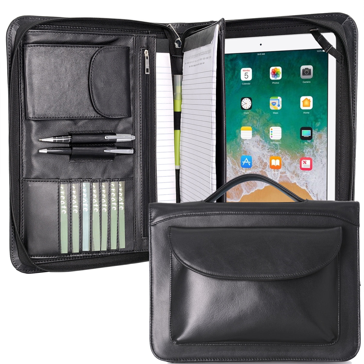 Leather Organizer Padfolio with Handle and Pocket, for iPad / iPad Air