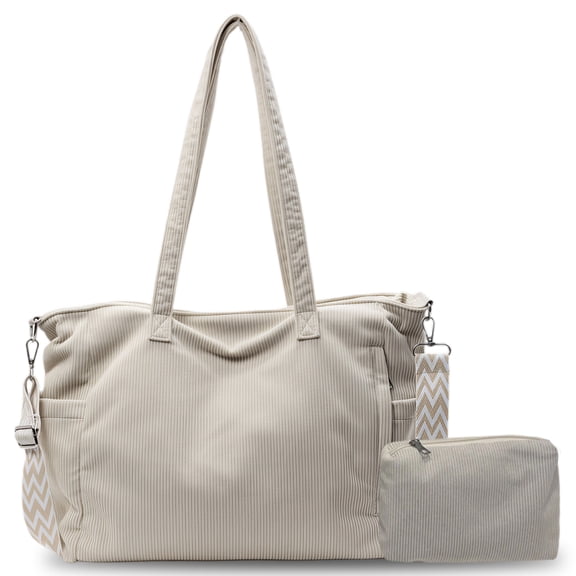 Women's Corduroy Tote Bag, Large Shoulder Handbag with Pouch, Crossbody Bag for Work Travel School