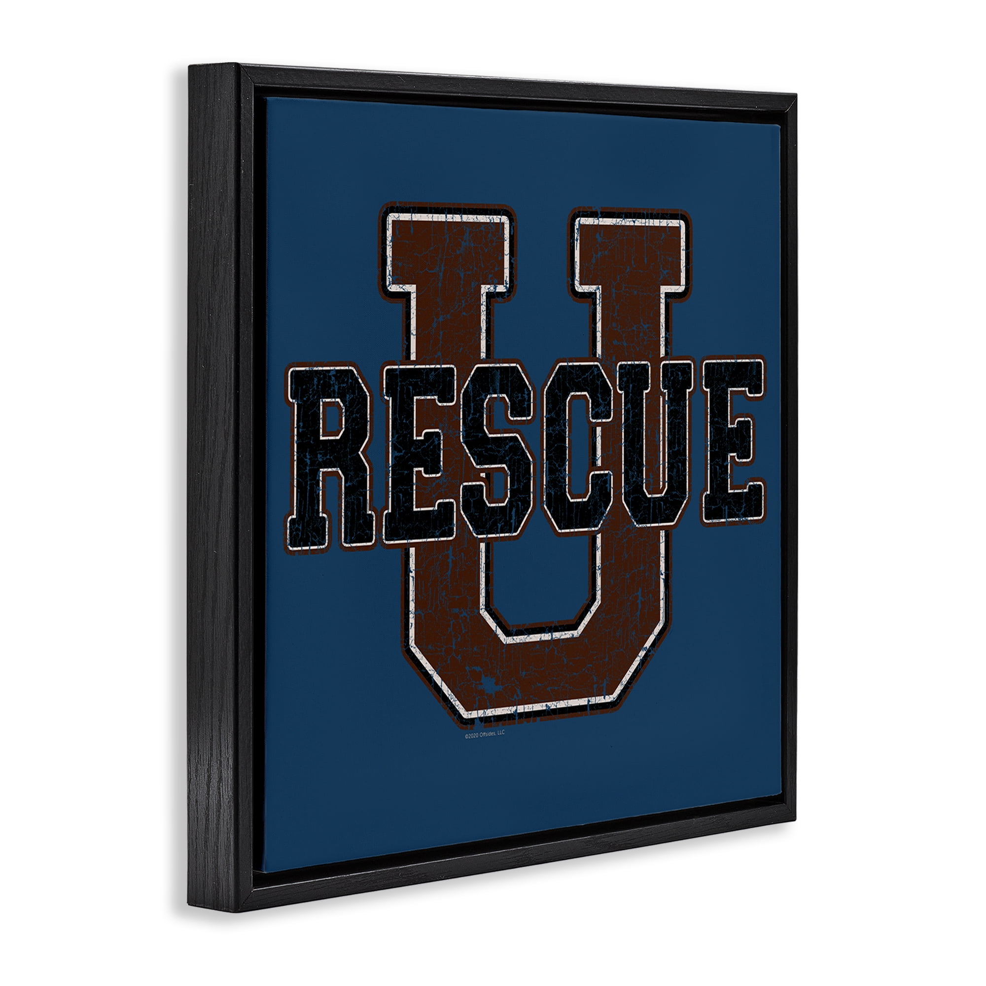 Stupell Industries Rescue U Vintage Varsity Novelty & Humor Painting Black Floater Framed Canvas Art Print Wall Art, 25 x 25