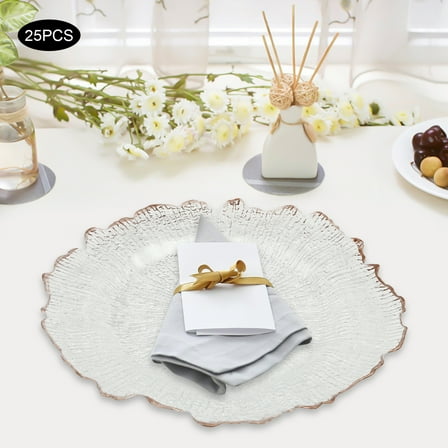 Dinner Charger Plates PS 25 Pieces of Plates Clear Charger Plates, Flower Shape Gold Table Charger Plates