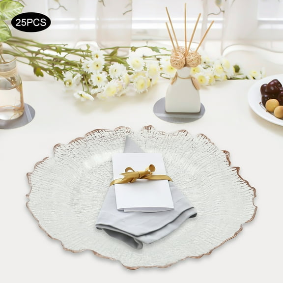 Dinner Charger Plates PS 25 Pieces of Plates Clear Charger Plates, Flower Shape Gold Table Charger Plates