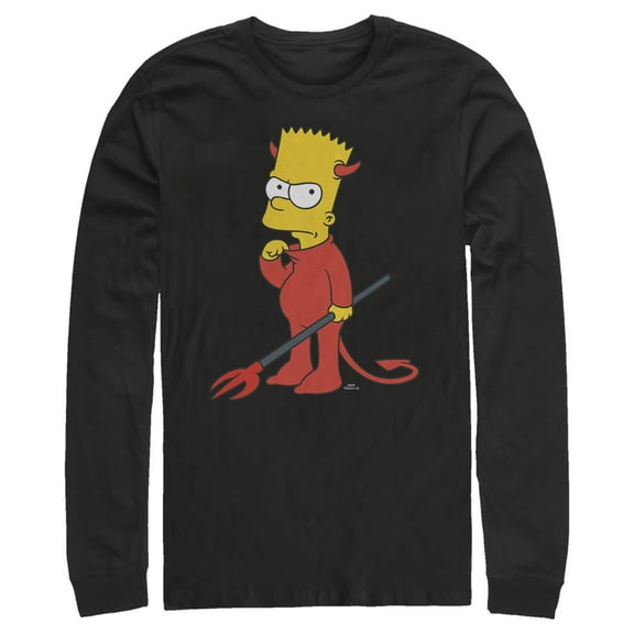 Men's The Simpsons Devil Bart  Long Sleeve Shirt Black Small