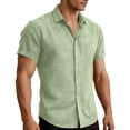 thumbnail image 2 of Men's Linen Short Sleeve Shirts Cotton Casual Lightweight Button Down Shirt Beach Vacation Summer Top Beach Shirt Mint Green M, 2 of 9