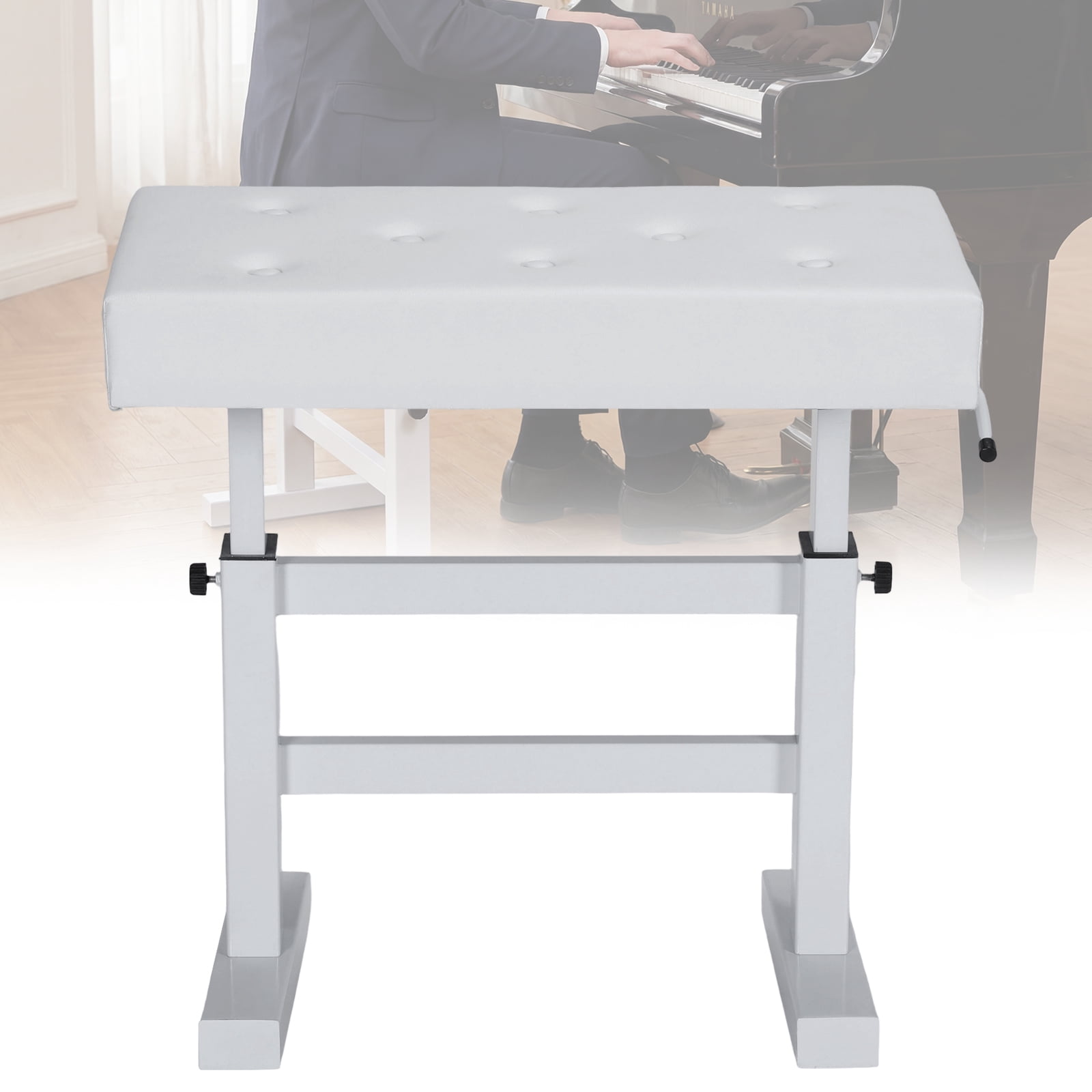 golytefs Hydraulic Lifting Keyboard Bench Pu Leather Height Adjustable Piano Bench Non-slip High-density Sponge Thickened Chair Load Up To 396LBS for Home/music Room/classroom (White)